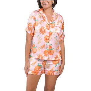 NWT Their Nibs Satin Oranges Pajamas Set Light Pink Size Large